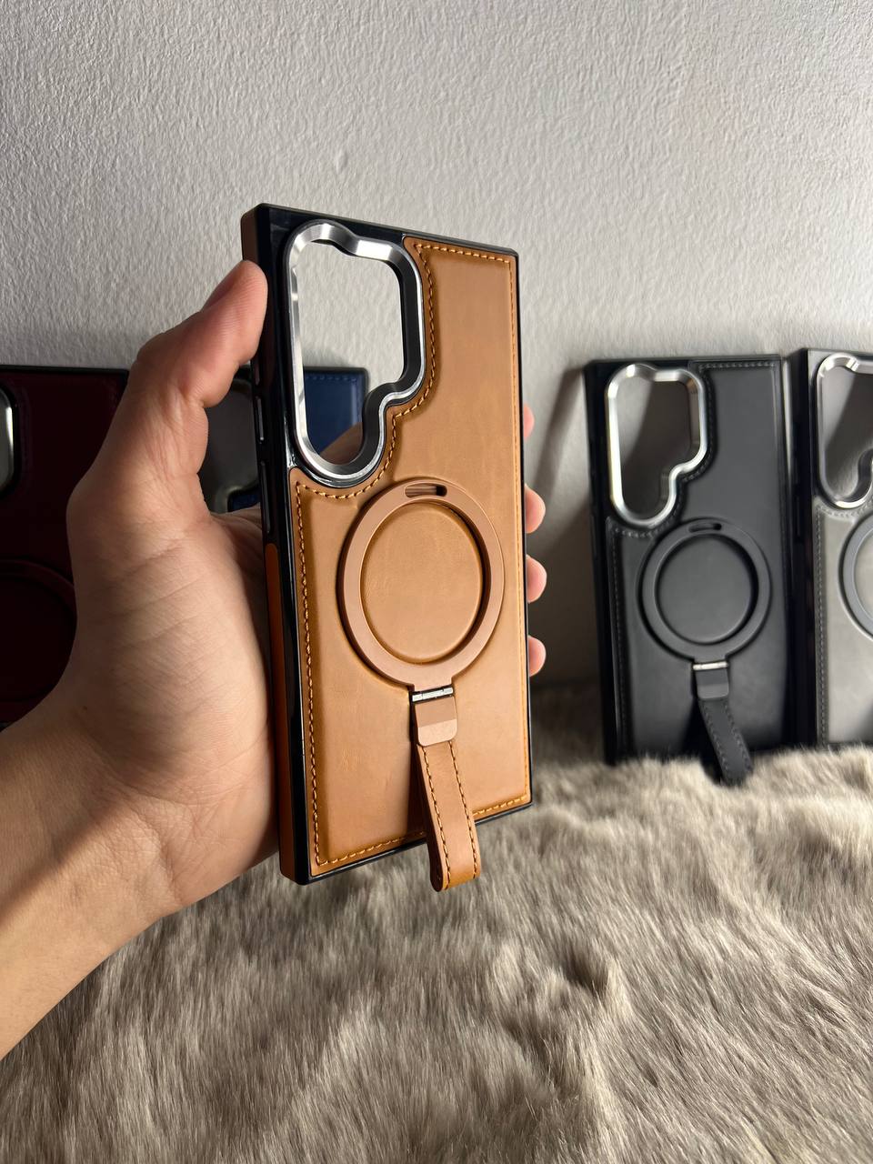 Antichoc Leather Original & Titanium Camera + Support Pour Samsung