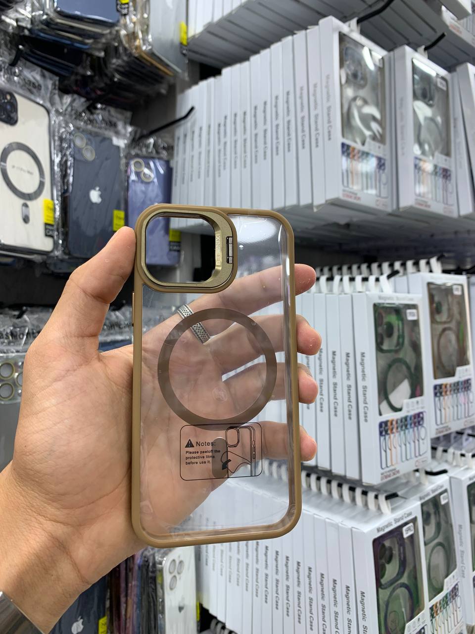 Antichoc 3 in 1 original  ( magsafe + support + lentille camera ) Brown