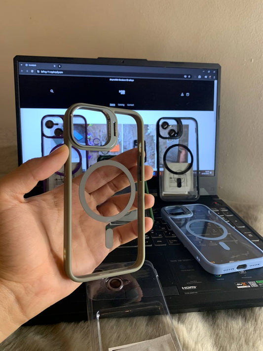 Antichoc 3 in 1 original ( magsafe + support + lentille camera ) silver