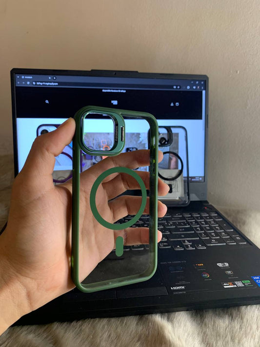 Antichoc 3 in 1 original ( magsafe + support + lentille camera ) green