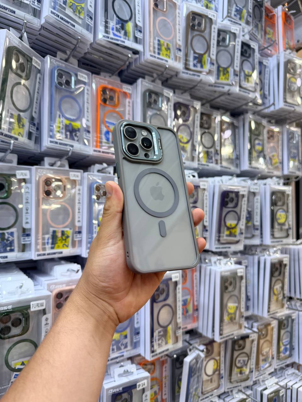Antichoc 3 in 1 original ( magsafe + support + lentille camera ) silver