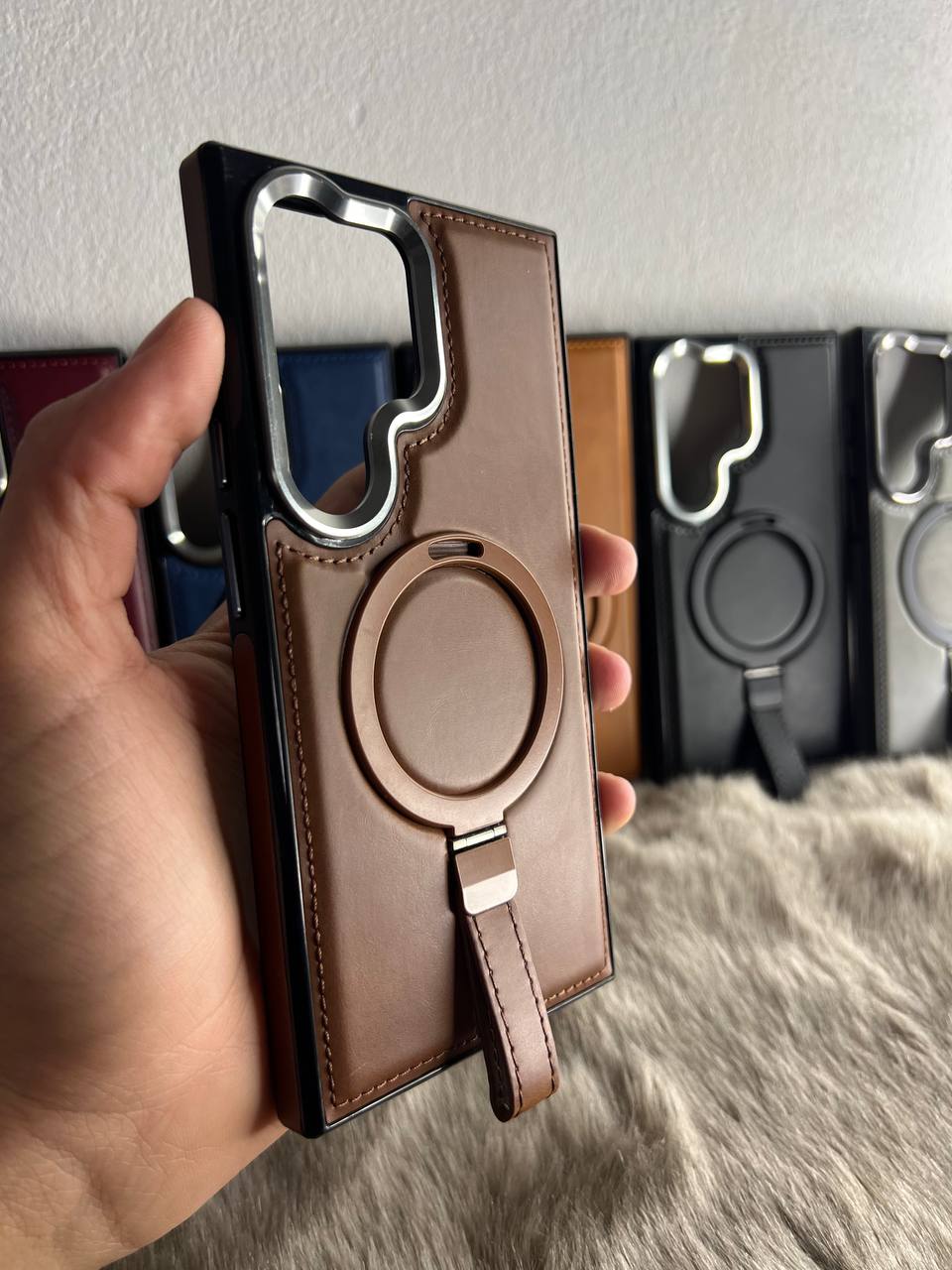 Antichoc Leather Original & Titanium Camera + Support Pour Samsung