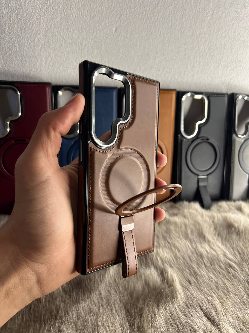 Antichoc Leather Original & Titanium Camera + Support Pour Samsung
