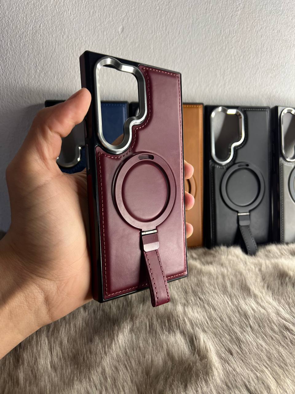 Antichoc Leather Original & Titanium Camera + Support Pour Samsung