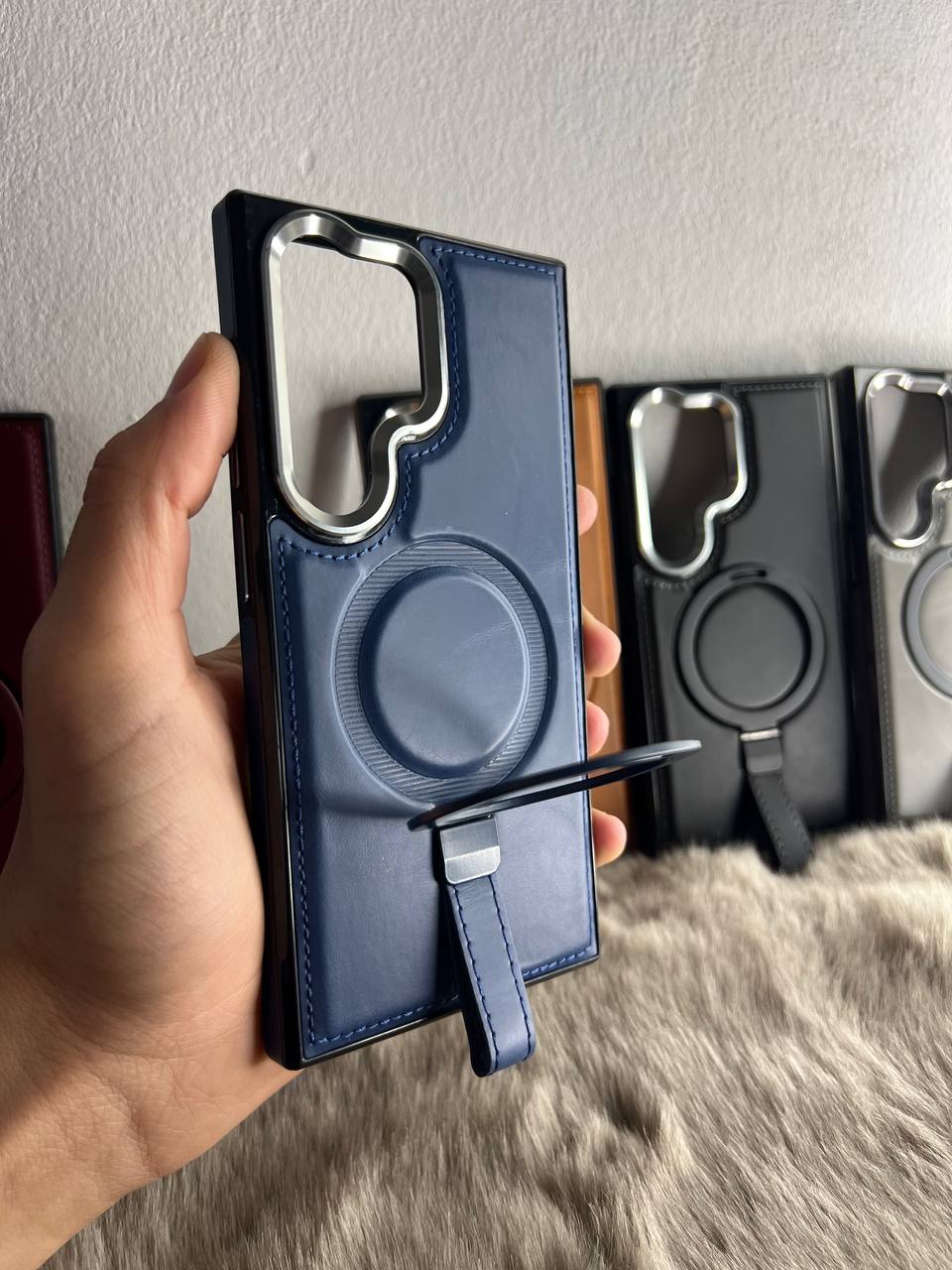 Antichoc Leather Original & Titanium Camera + Support Pour Samsung