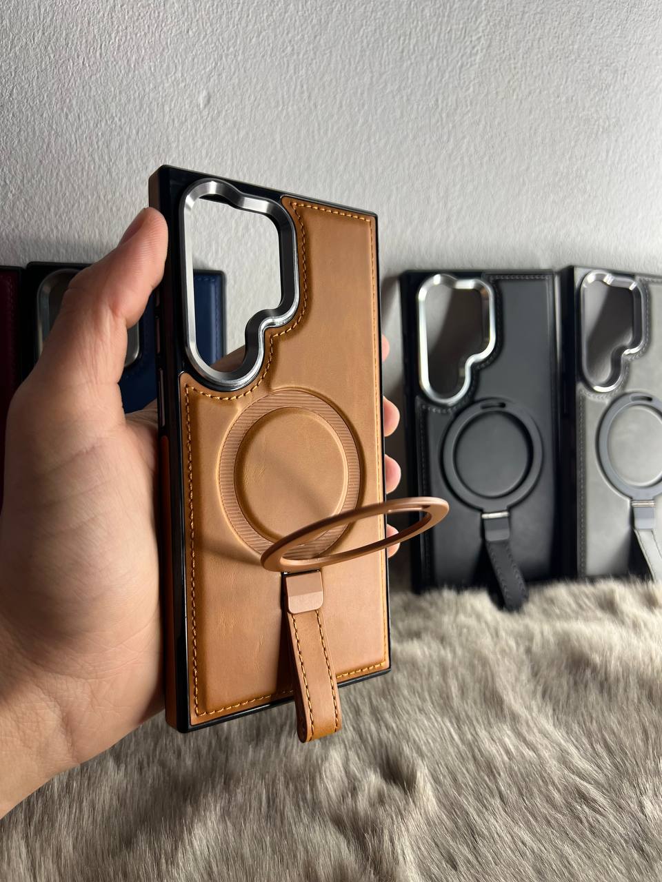 Antichoc Leather Original & Titanium Camera + Support Pour Samsung