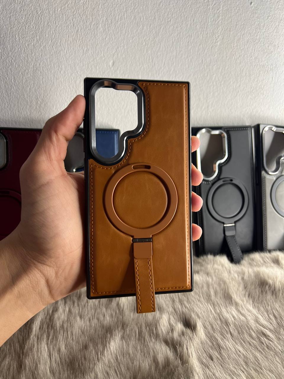 Antichoc Leather Original & Titanium Camera + Support Pour Samsung