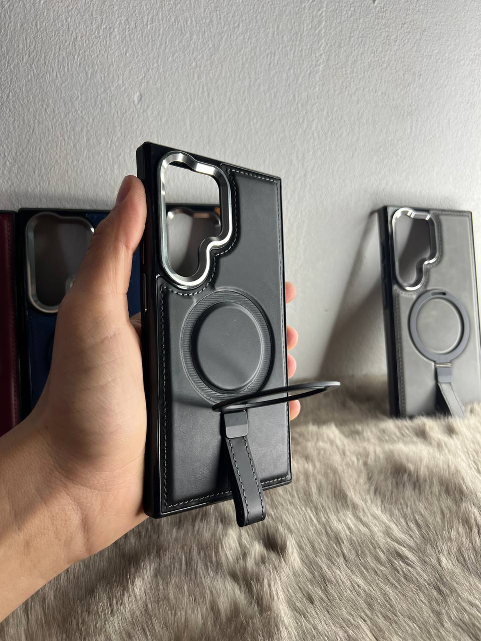 Antichoc Leather Original & Titanium Camera + Support Pour Samsung