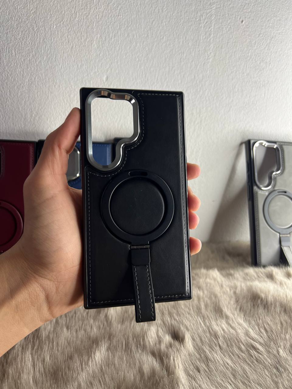 Antichoc Leather Original & Titanium Camera + Support Pour Samsung