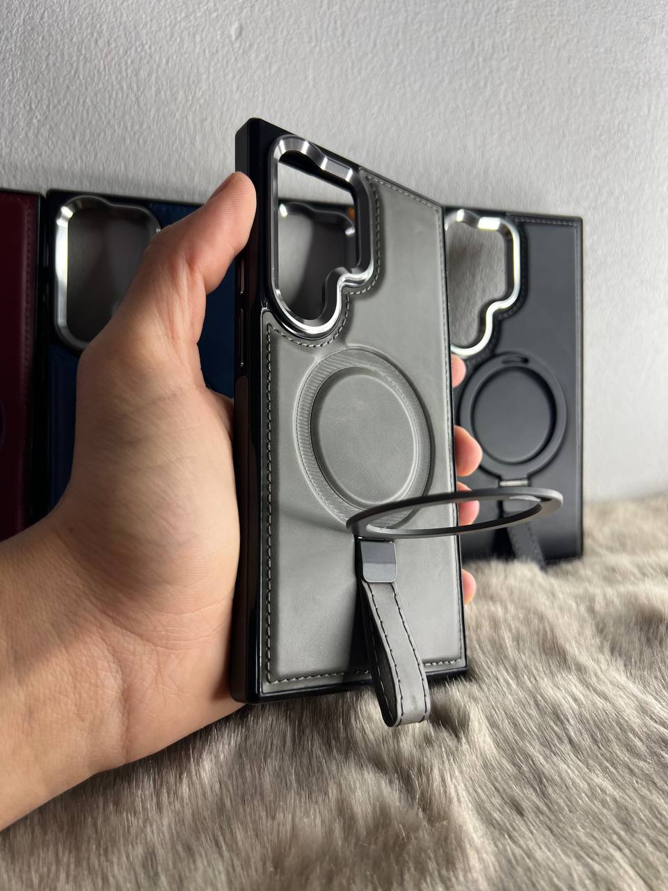 Antichoc Leather Original & Titanium Camera + Support Pour Samsung