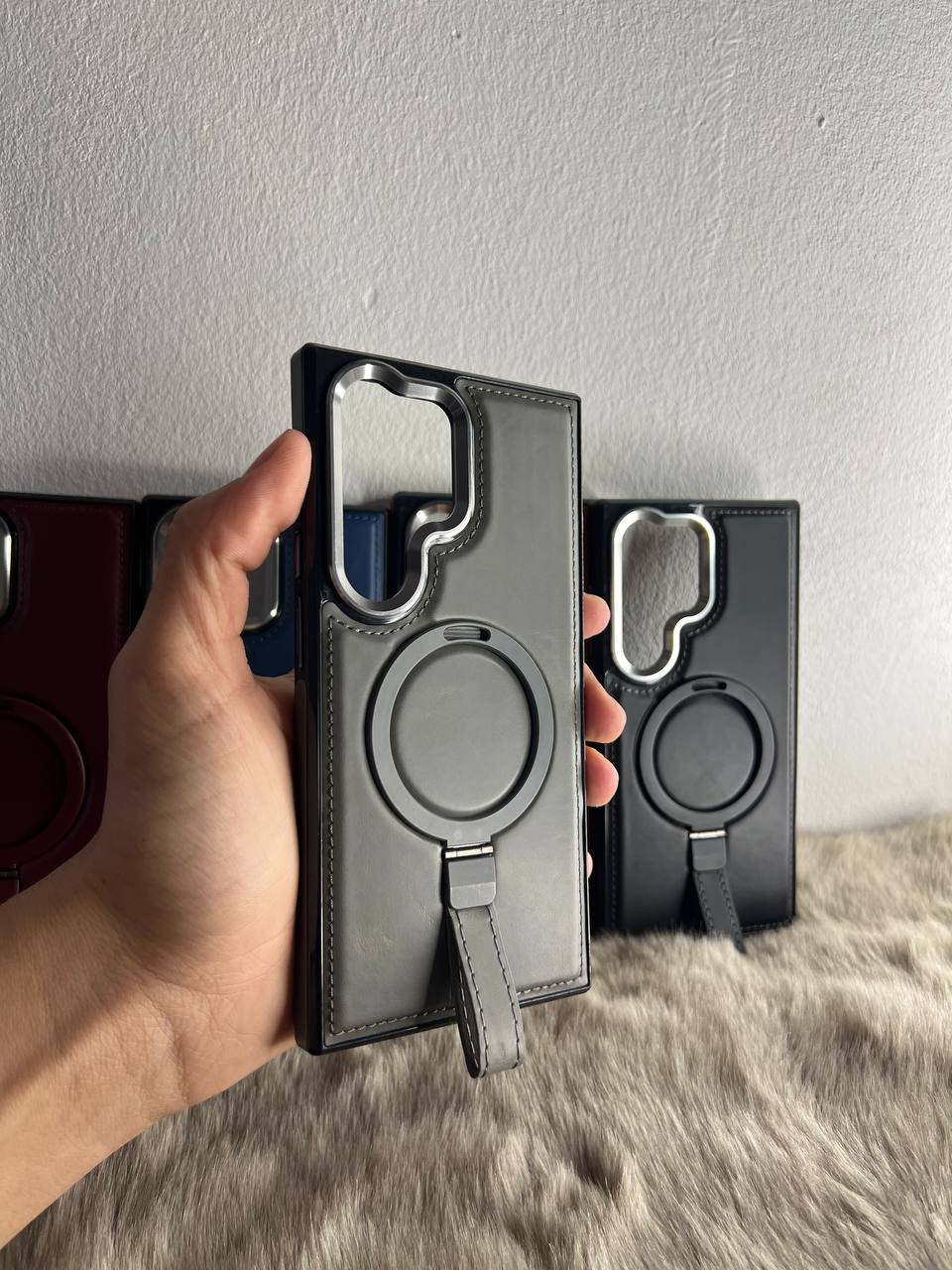 Antichoc Leather Original & Titanium Camera + Support Pour Samsung