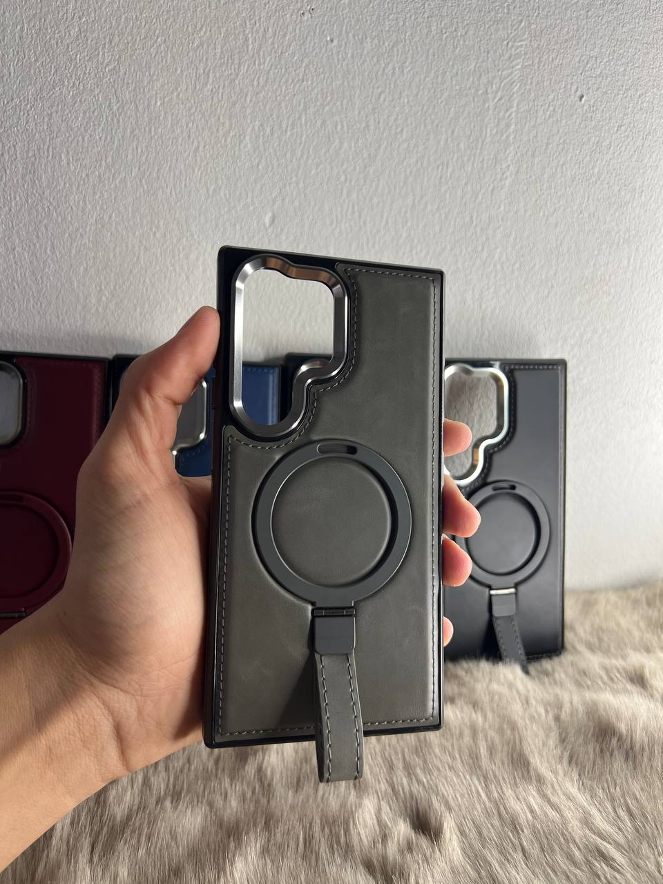 Antichoc Leather Original & Titanium Camera + Support Pour Samsung