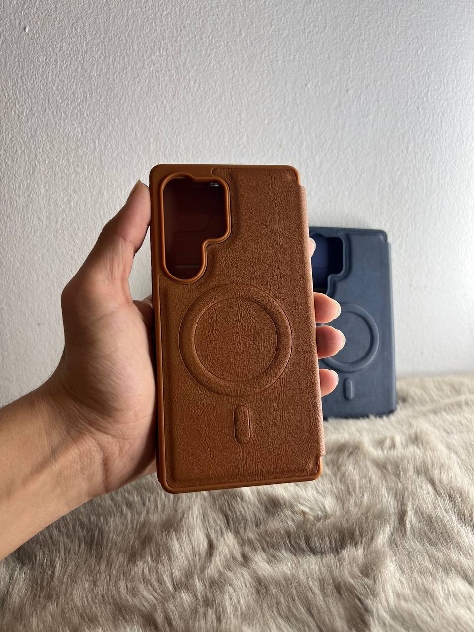 Antichoc cuire original + cover + magsafe Pour samsung / BROWN