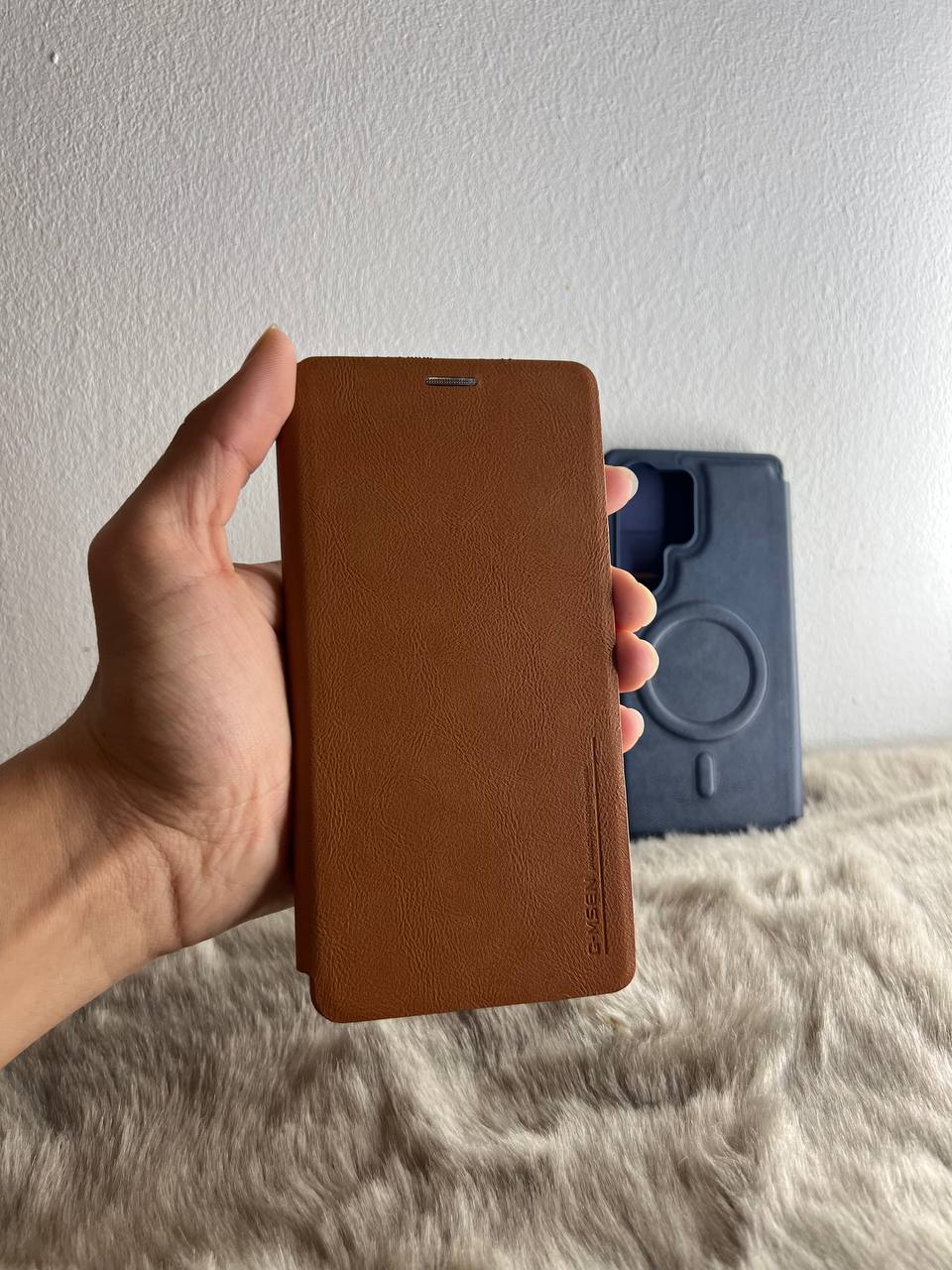 Antichoc cuire original + cover + magsafe Pour samsung / BROWN
